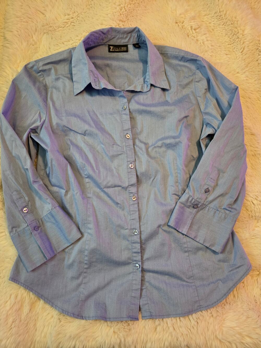 7th Ave Design Studio & New york Company Blue Button down Blouse size Large